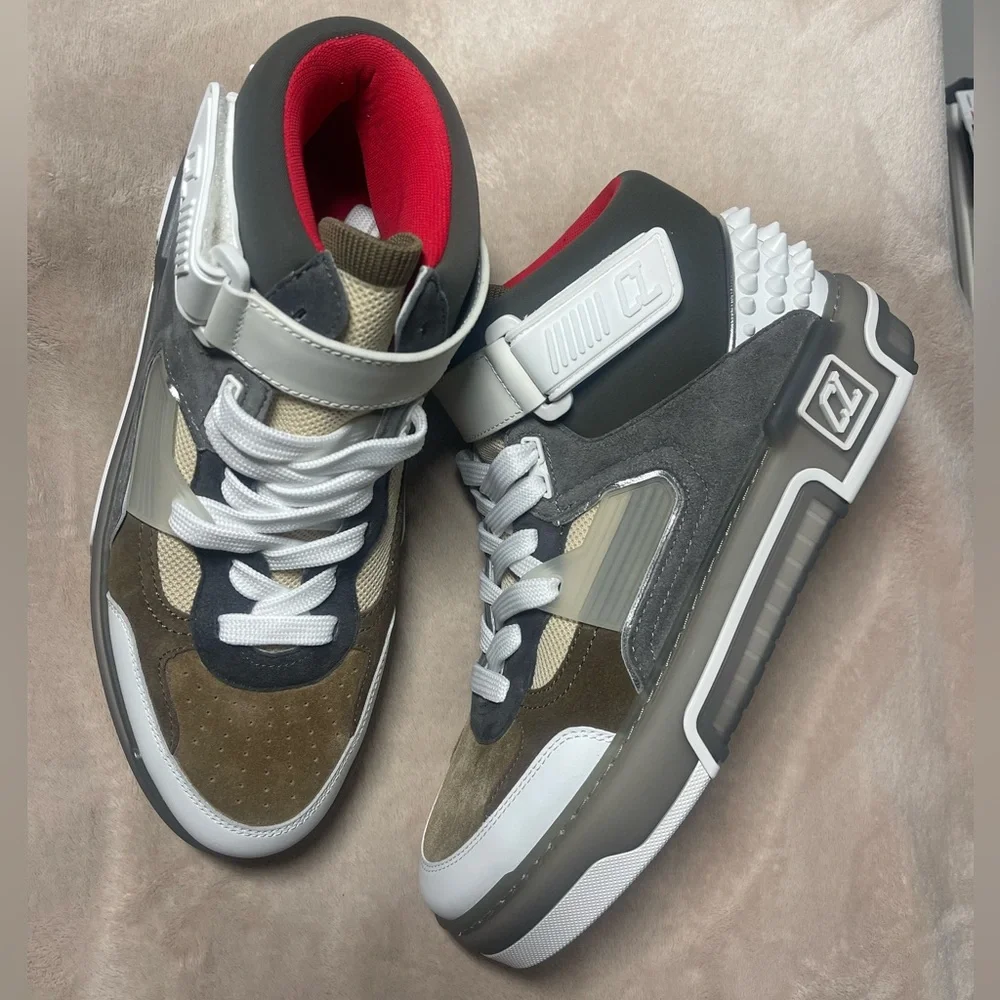 Christian Louboutin ASTROLOUBI MID FLAT Gray and White High-Top Sneakers - Picture 3 of 10